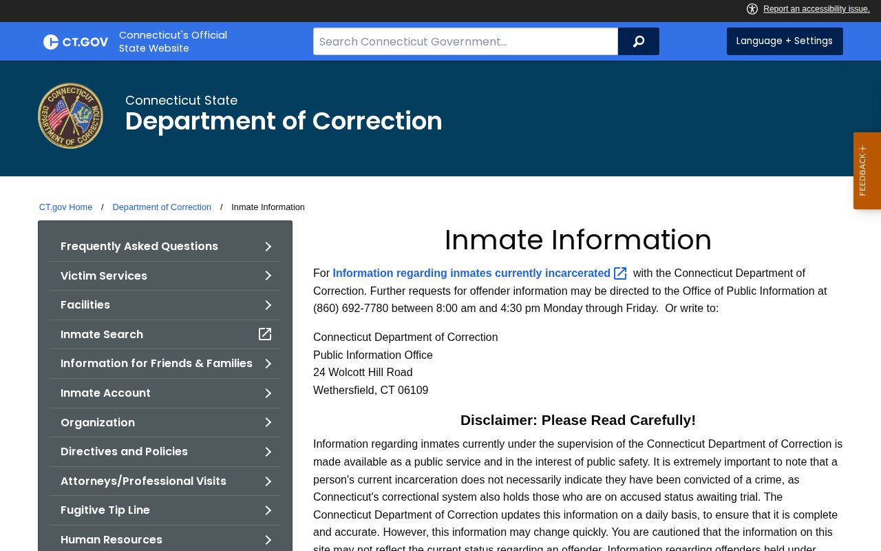 Connecticut DOC West Haven current custody and inmate record policy